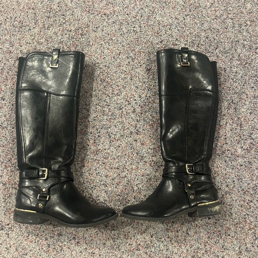 Guess Black Leather Riding Boots